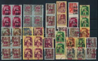 Kisegítő bélyegek elcsúszott felülnyomatokkal, hiányos alapnyomatokkal, közte összefüggések, közepes stecklapon