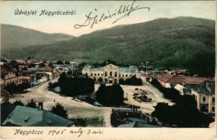 1905 Nagyrőce, Nagy-Rőcze, Gross-Rauschenbach, Velká Revúca; Fő tér, vendéglő, étterem, Groszman Samu üzlete / main square, restaurant, shops (EK)