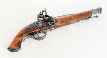 Kovás puska replika, fa, fém, h: 37 cm