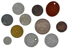 Vegyes, 11db-os magyar zseton / bárca tétel, közte "HARKAI M." 20 értékű Zn bárca T:XF-F, közte lyukasztott