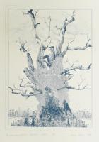 Zala Tibor (1920-2004): Balatonakarattyai legenda, 1982. Rézkarc, papír. Jelzett. Művészpéldány E.A. jelzéssel. 39,5x29,5 cm