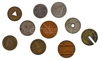 Vegyes, 10db-os külföldi telefonérme (tantusz) / zseton tétel, közte Olaszország DN "GETTONE TELEFONICO - 7712" kétoldalas bronz tantusz (24mm) T:VF, patina Mixed 10pcs lot of foreign telephone token / jeton, including Italy ND "GETTONE TELEFONICO - 7712" two-sided bronze token (24mm) C:VF, patina