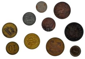 Vegyes, 10db-os külföldi zseton / játékpénz / szükségpénz tétel (különböző névértékekkel), közte Németország DN "M. NÜBLER / 50 PFAND-MARKE" kétoldalas bronz bárca (27mm) T:XF-F, patina Mixed 10pcs lot of foreign jeton / token / necessity money (-with different value), including Germany ND "M. NÜBLER / 50 PFAND-MARKE" two-sided bronze token (27mm) C:XF-F, patina