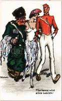 Marianne wird alles zahlen! / WWI military mocking art postcard s: Kainer (ragasztónyom / glue mark)