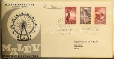 MALÉV 1956-1967 első repülés levelek, 20 db, eredeti albumban + 5 későbbi alkalmi légi levél