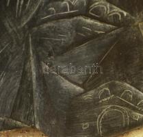 Kolozsvári Szervátiusz Tibor (1930-2018): Gyászoló férfi. 2000, patinázott bronz, három felfogatóele...