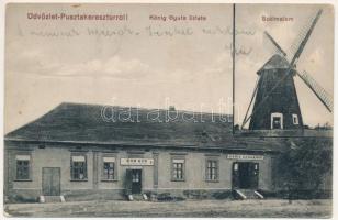 Pusztakeresztúr, Cherestur; szélmalom, König Gyula (Benjamin) üzlete, italmérés / windmill, shop of König, inn (Rb)