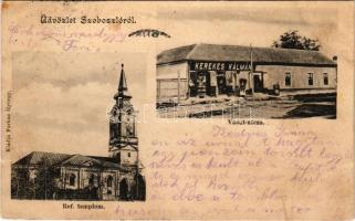 1902 Hajdúszoboszló, Szoboszló; Református templom, Vasút utca, Kerekes Kálmán üzlete. Farkas György kiadása (fl)