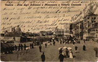 1914 Venezia, Venice; Riva degli Schiavoni e Monumento Vittorio Emanuele / street view, riverside, monument +VENEZIA FERROVIA" (EB)