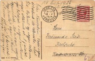 1914 Venezia, Venice; Riva degli Schiavoni e Monumento Vittorio Emanuele / street view, riverside, m...