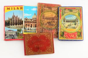 5 db régi és modern olasz városképes leporelló (Milánó, Róma), változó állapotban
