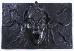 Horetzky (1969-): Medúza fej vízköpő. Patinázott bronz faliplakett, falikútnak is felszerelhető, cca 2005, jelzés nélkül, 28x47 cm. Proveniencia: az alkotó tulajdonából. /// Horetzky (1969-): Medusa Head Gargoyle. Patinated bronze wall plaque, can also be installed as a wall fountain, circa 2005, unsigned, 28 x 47 cm. Provenance: from the artist's own collection. /// KIZÁRÓLAG SZEMÉLYES ÁTVÉTEL, NEM POSTÁZZUK! / ONLY PERSONAL COLLECTION AT OUR OFFICE!