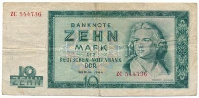 Német Demokratikus Köztársaság 1964. 10M "ZC 544736" T:F,VG German Democratic Republic 1964. 10 Mark "ZC 544736" C:F,VG Krause P#23