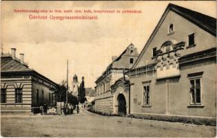 1906 Gyergyószentmiklós, Gheorgheni; Szentháromság utca, Örmény szertartású római katolikus templom és plébánia. Kossuth nyomda kiadása / street view, Armenian Catholic church and parish (fl)