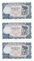 Spanyolország 1971. 500P (3x) sorszámkövető: "J8157986 - J8157988" T:XF Spain 1971. 500 Pesetas (3x) consecutive serials: "J8157986 - J8157988" C:XF Krause P#153