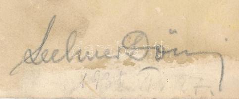 Lechner (Ödön?) jelzéssel: Bútorátalakítási terv (enteriőr). Ceruza, akvarell, papír. Hajtás mentén ...