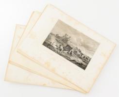 10 db német és spanyol városokat, helyszíneket ábrázoló acélmetszet, változó állapotban, nagyrészt foltos, lapméret: 18x26 cm