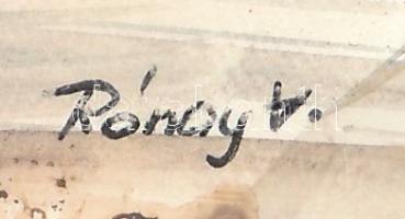 Rónay V jelzéssel (Rónay Valéria?): Alföldi rom. Vegyes technika, papír. 13,5x18,5 cm