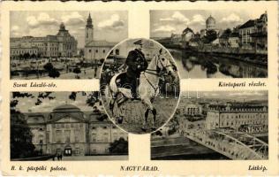 1940 Nagyvárad, Oradea; Körösparti részlet, Szent László tér, Római katolikus püspöki palota, látkép, Horthy Miklós kormányzó / bridge, square, bishop's palace, general view, Regent Horthy (EK)