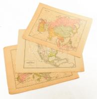 3 db kétoldalas szovjet térkép: Észak-Amerika, Európa, Ázsia, változó állapotban, kisebb lapszéli sérülésekkel, 26,5x34 cm