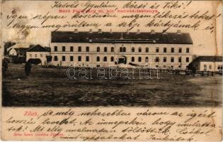 1904 Zilah, Zalau; Báró Fejérváry m. kir. honvéd gyalogsági laktanya. Seres Samu kiadása / K.u.K. military infantry barracks (ázott / wet damage)