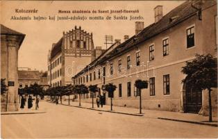 Kolozsvár, Cluj; Mensa akadémia és Szent József fiúnevelő. Stief Jenő kiadása / academy, boys' boarding school (ázott sarok / wet corner)