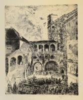 Aszódi Weil Erzsébet (1901-1976): Hangverseny a Rákóczi várban (Sárospatak). Rézkarc, papír, jelzett, kartonra kasírozva, lap széle kissé foltos, 37×29,5 cm
