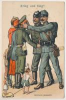 Krieg und Sieg! Antant hatalmak-ellenes mechanikus propagandalap / WWI Anti-Triple Entente military mechanical postcard. litho (fl)
