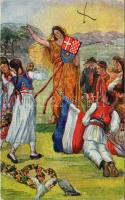 Slava Jugoslaviji. Naklada Rudolf Polacek / Horvátország felszabadulása az Osztrák-Magyar Birodalomból / Liberation of Croatia from the Austro-Hungarian Empire, propaganda s: Vjera Bojnicic (gyűrődések / creases)
