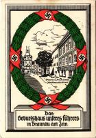 Das Geburtshaus unseres Führers in Braunau am Inn / NSDAP German Nazi Party propaganda, birthplace of Adolf Hitler, swastika + "Wien Ausstellung "Das Sowjet-Paradies 13.12.1941-1.2.1942" So. Stpl (EK)
