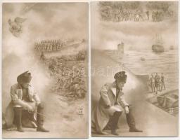 NAPOLEON - 5 db RÉGI fotós képeslap: montázs csatajelenetekkel / 5 pre-1945 photo postcards: montage...