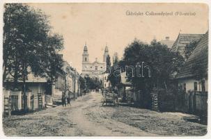 Csíksomlyó, Sumuleu Ciuc; Fő utca, templom / main street, church (b)