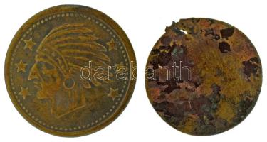 Amerikai Egyesült Államok DN "Indiánfej" kétoldalas Cu zseton (22mm) + Franciaország DN &q...