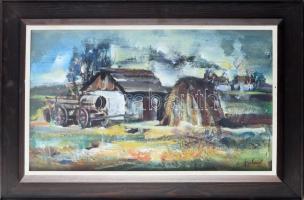 Fodor József (1935-2007): Tanyavilág, 1980-as évek eleje. Olaj, farost, jelezve jobbra lent, hátolda...
