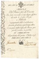 Olasz Államok / Velence 1798. 10D "7756" sorszámmal, vízjeles papíron, szárazpecséttel T:F Italian States / Venice 1798. 10 Ducat with "7756" serial number, on watermarked paper, with embossed stamp C:F