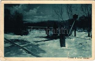 Őrszem a vonat mentén télen; Képes Újság húsvéti ajándéka / WWI Hungarian military, watchmen at the railway in winter (kopott sarkak / worn corners)