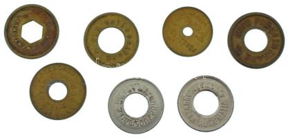 Vegyes 7xklf külföldi közlekedési bárca / zseton tétel T:VF Mixed 7xdiff foreign traffic jeton / token lot C:VF