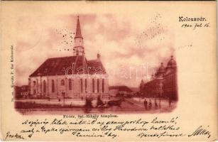 1900 Kolozsvár, Cluj; Fő tér, Szent Mihály templom. Kováts P. fiai kiadása / main square, church (EK)