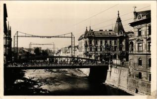 Kolozsvár, Cluj; Szamos részlet, híd, gyógyszertár, üzletek / Somes riverside, bridge, pharmacy, shops (fl)