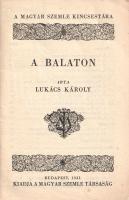 Lukács Károly:  A Balaton. Budapest, 1931. Magyar Szemle Társaság. 79 + [1] p. Egyetlen kiadás. Lukács Károly (1882-1954) néprajztudós, muzeológus, a Siófoki Múzeum munkatársa, a Balatoni Halászati Részvénytársaság titkára, később ügyvezető igazgatója. Olvasmányos stílusban írt rövid dolgozata a földrajzi alapok ismertetése után a Balaton történelmével, demográfiájával, néprajzával és halászatával, valamint fürdőéletével foglalkozik. (A Magyar Szemle kincsestára. 114. szám.) Fűzve, keretdíszes kiadói borítóban, az első borítófedél jobb felső sarkán apró hiánnyal.