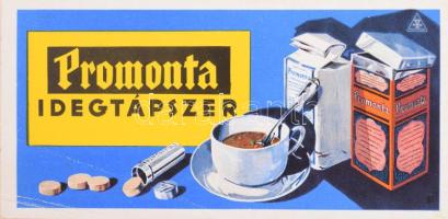 Promonta idegtápszer reklámkép, karton, kis gyűrődéssel, 8x16 cm