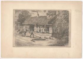 Jelzés nélkül: Lovak az udvaron. Rézkarc, papír. 11,5x18 cm