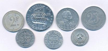 Vegyes, 7xklf Al zseton / emlékérem tétel, közte Franciaország DN(1922) 25c Al "Vichy" (26,5mm) T:XF,VF Mixed, 7xdiff Al token / commemorative medallion lot, including France ND(1922) 25 Centimes Al "Vichy" (26,5mm) C:XF,VF