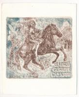 König (Kőnig) Róbert (1951-2014): Ex libris Giuseppe Capasso, 2000. Színes rézkarc, papír, jelzett a karcon. 9x9 cm