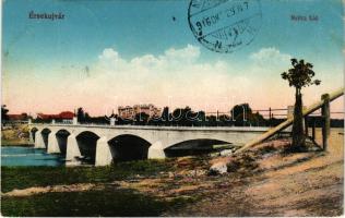 1916 Érsekújvár, Nové Zámky; Nyitra híd. Vasúti levelezőlapárusítás 12. sz. 1915. / bridge (EB)