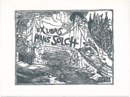 König (Kőnig) Róbert (1951-2014): Ex libris Hans Sölch,1996. Linómetszet, papír, jelzett a metszeten. 9,5x12,5 cm