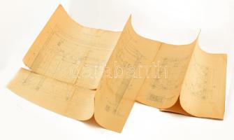 cca 1900-1920 A ,,Hungária" Műtrágya, Kénsav és Vegyi Ipar Rt. új vízművének pneumatikus kútja (hossz- és keresztmetszet, alaprajz, stb.), nagyméretű, sokszorosított műszaki rajz, szakadásokkal, teljes méret: 48x189 cm