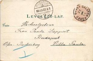 1898 (Vorläufer) Balatonfüred, Savanyú vízkút, Ipoly udvar, gyógyterem, Erzsébet udvar, Kisfaludy Sá...