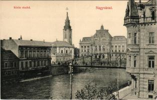 Nagyvárad, Oradea; Körös részlet, Gazdasági Iparbank, fogorvos, Kenyeres és Kálmán Sándor ékszerész, Blum üzlete. Özv. Ernyei S-né kiadása / Cris riverside, shops, bank