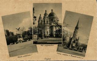 Cegléd, Hősök emlékszobra, Kossuth szobor, Református és evangélikus templom